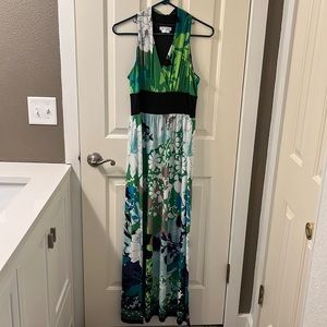 London Times floor length halter top dress